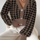 Essnce cardigan casual de mujer con botones y mangas de farol, dobladillo ancho y estampado de pata de gallo
