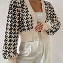Essnce cardigan casual de mujer con botones y mangas de farol, dobladillo ancho y estampado de pata de gallo