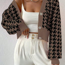 Essnce cardigan casual de mujer con botones y mangas de farol, dobladillo ancho y estampado de pata de gallo