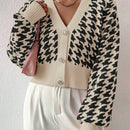 Essnce cardigan casual de mujer con botones y mangas de farol, dobladillo ancho y estampado de pata de gallo