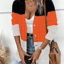 Lune cardigan con parches de colores contrastantes, informal y de moda para uso diario