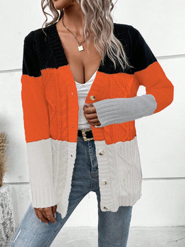 Lune cardigan con parches de colores contrastantes, informal y de moda para uso diario