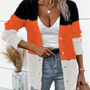 Lune cardigan con parches de colores contrastantes, informal y de moda para uso diario