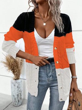 Lune cardigan con parches de colores contrastantes, informal y de moda para uso diario