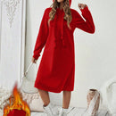 Essnce 1 pieza vestido-sudadera con capucha de felpa de manga larga con cordon de mujer, casual, para otono/invierno