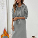 Essnce 1 pieza vestido-sudadera con capucha de felpa de manga larga con cordon de mujer, casual, para otono/invierno