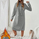 Essnce 1 pieza vestido-sudadera con capucha de felpa de manga larga con cordon de mujer, casual, para otono/invierno