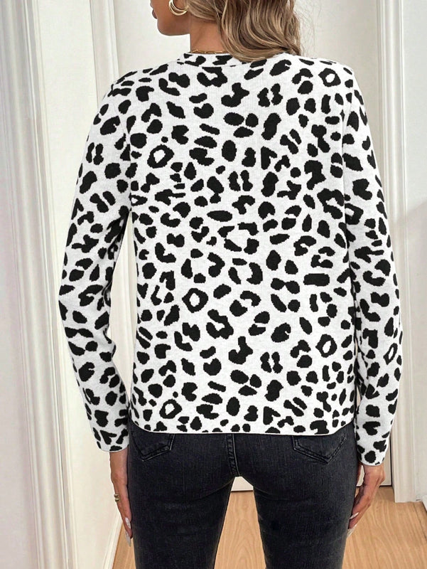 Lune cardigan de mujer con estampado de leopardo, cuello en v, manga larga y abotonadura sencilla, para otono/invierno