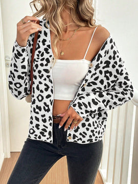 Lune cardigan de mujer con estampado de leopardo, cuello en v, manga larga y abotonadura sencilla, para otono/invierno