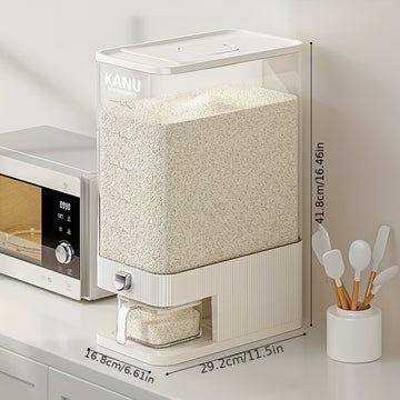 Dispensador de arroz hermético LDQ de 1 pieza - Contenedor de almacenamiento de granos de PP de gran capacidad de 10 kg con taza medidora - Dispensador de alimentos secos a prueba de humedad para arroz, frijoles, maíz - No se necesita electricidad