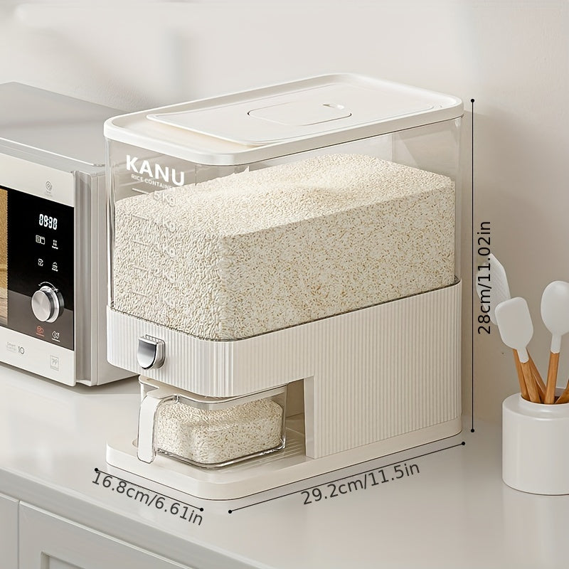 Dispensador de arroz hermético LDQ de 1 pieza - Contenedor de almacenamiento de granos de PP de gran capacidad de 10 kg con taza medidora - Dispensador de alimentos secos a prueba de humedad para arroz, frijoles, maíz - No se necesita electricidad