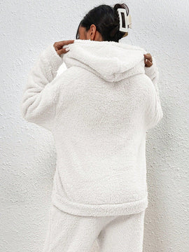 Frenchy sudadera con capucha de forro polar de peluche de unicolor informal para mujer para otono/invierno