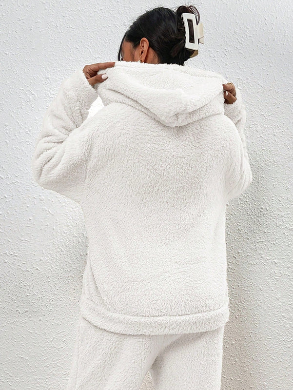 Frenchy sudadera con capucha de forro polar de peluche de unicolor informal para mujer para otono/invierno