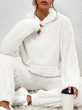 Frenchy sudadera con capucha de forro polar de peluche de unicolor informal para mujer para otono/invierno