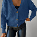 Cardigan casual de un solo botonadura de mangas largas y hombros caidos de unicolor para mujer, otono/invierno