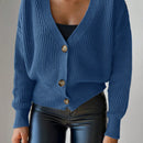 Cardigan casual de un solo botonadura de mangas largas y hombros caidos de unicolor para mujer, otono/invierno