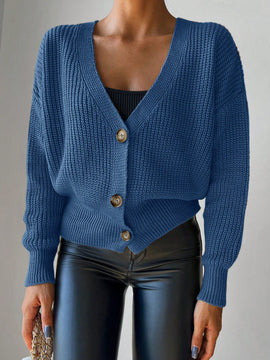 Cardigan informal de mujer con hombros caidos, de un solo color, con botones y suelto