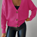 Cardigan casual de un solo botonadura de mangas largas y hombros caidos de unicolor para mujer, otono/invierno