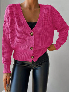 Cardigan casual de un solo botonadura de mangas largas y hombros caidos de unicolor para mujer, otono/invierno