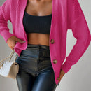 Cardigan casual de un solo botonadura de mangas largas y hombros caidos de unicolor para mujer, otono/invierno