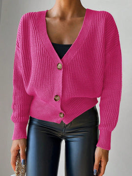 Cardigan casual de un solo botonadura de mangas largas y hombros caidos de unicolor para mujer, otono/invierno