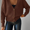 Cardigan casual de un solo botonadura de mangas largas y hombros caidos de unicolor para mujer, otono/invierno