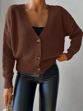 Cardigan casual de un solo botonadura de mangas largas y hombros caidos de unicolor para mujer, otono/invierno