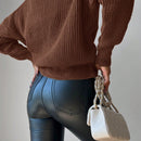 Cardigan casual de un solo botonadura de mangas largas y hombros caidos de unicolor para mujer, otono/invierno
