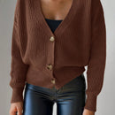 Cardigan casual de un solo botonadura de mangas largas y hombros caidos de unicolor para mujer, otono/invierno