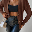 Cardigan casual de un solo botonadura de mangas largas y hombros caidos de unicolor para mujer, otono/invierno