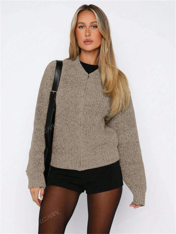 Chaqueta tipo cardigan de punto para mujer de otono/invierno, prenda exterior de moda minimalista casual, parte superior multiusos