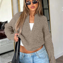 Chaqueta tipo cardigan de punto para mujer de otono/invierno, prenda exterior de moda minimalista casual, parte superior multiusos