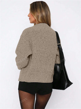 Chaqueta tipo cardigan de punto para mujer de otono/invierno, prenda exterior de moda minimalista casual, parte superior multiusos