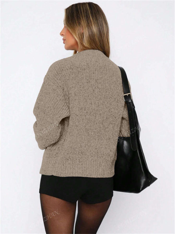 Chaqueta tipo cardigan de punto para mujer de otono/invierno, prenda exterior de moda minimalista casual, parte superior multiusos