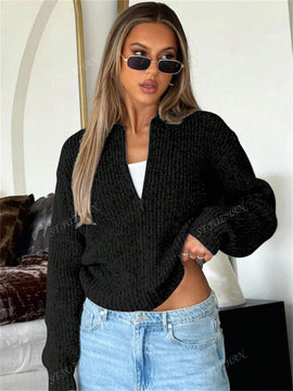 Chaqueta tipo cardigan de punto para mujer de otono/invierno, prenda exterior de moda minimalista casual, parte superior multiusos