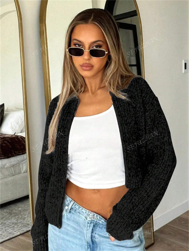 Chaqueta tipo cardigan de punto para mujer de otono/invierno, prenda exterior de moda minimalista casual, parte superior multiusos