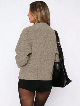 Chaqueta tipo cardigan de punto para mujer de otono/invierno, prenda exterior de moda minimalista casual, parte superior multiusos