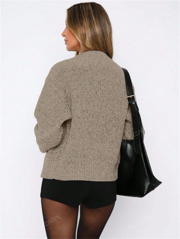 Chaqueta tipo cardigan de punto para mujer de otono/invierno, prenda exterior de moda minimalista casual, parte superior multiusos
