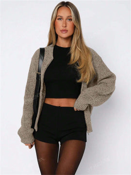 Chaqueta tipo cardigan de punto para mujer de otono/invierno, prenda exterior de moda minimalista casual, parte superior multiusos