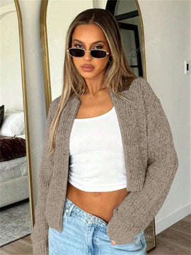 Chaqueta tipo cardigan de punto para mujer de otono/invierno, prenda exterior de moda minimalista casual, parte superior multiusos
