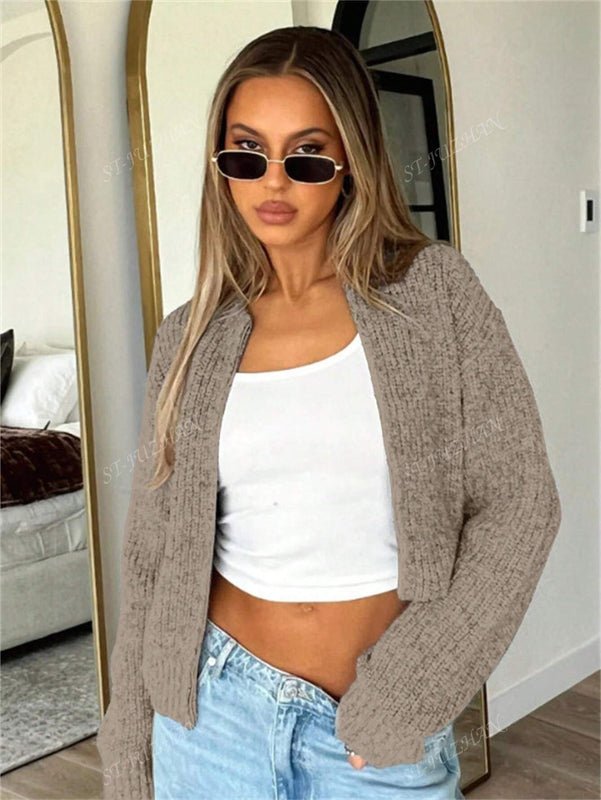 Chaqueta tipo cardigan de punto para mujer de otono/invierno, prenda exterior de moda minimalista casual, parte superior multiusos