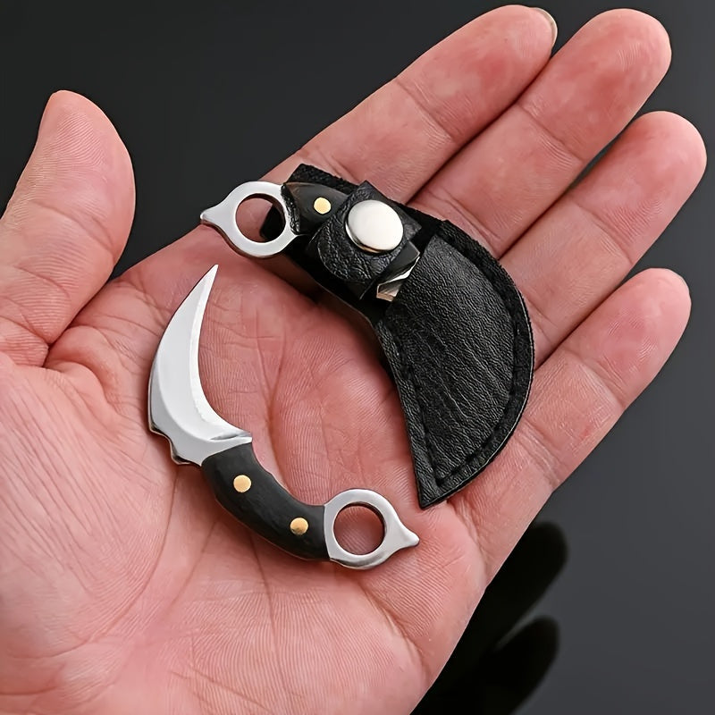 1pc Llavero de Cuchillo Pequeño con Funda de Cuero Sintético - Herramienta de Cepilladora Manual Metálica, Sin Necesidad de Energía - Compacto y Portátil para Supervivencia al Aire Libre, Camping, Senderismo - Regalo Ideal para Hombres, Novio, Sobrevivie