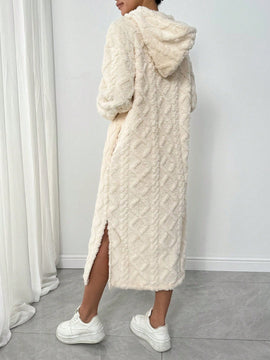 Relaxiva vestido sudadera casual de felpa con capucha, manga larga, bajo con abertura, cordon ajustable, estampado de lema para mujer, otono/invierno