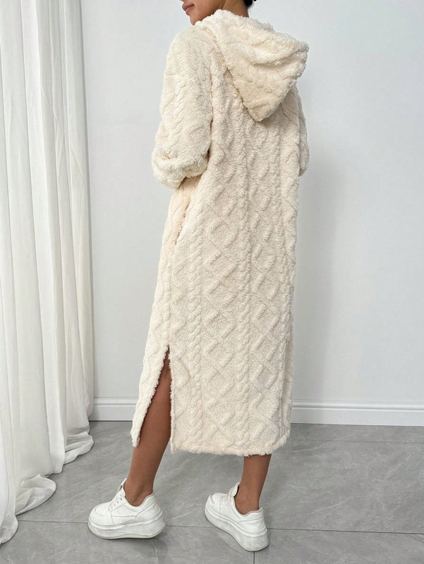 Relaxiva sudadera con capucha larga forrada de forro polar con estampado de eslogan casual, otono/invierno