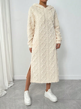 Relaxiva vestido sudadera casual de felpa con capucha, manga larga, bajo con abertura, cordon ajustable, estampado de lema para mujer, otono/invierno