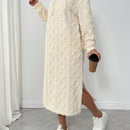 Relaxiva vestido sudadera casual de felpa con capucha, manga larga, bajo con abertura, cordon ajustable, estampado de lema para mujer, otono/invierno