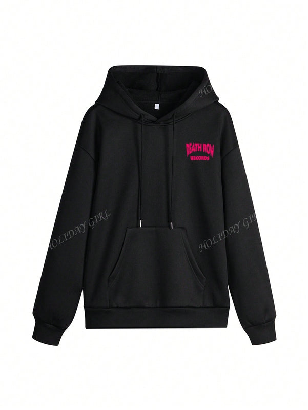 Sudadera con capucha informal y holgada para mujer con estampado de letra, manga larga, forro polar, disenada para un confort extremo, adecuada para usar en capas o sola para crear looks de moda, invierno
