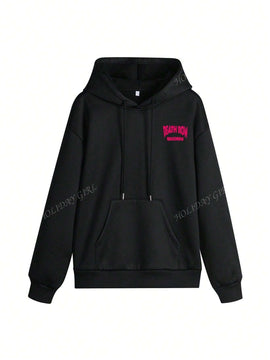 Sudadera con capucha informal y holgada para mujer con estampado de letra, manga larga, forro polar, disenada para un confort extremo, adecuada para usar en capas o sola para crear looks de moda, invierno