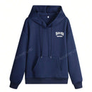 Sudadera con capucha informal y holgada para mujer con estampado de letra, manga larga, forro polar, disenada para un confort extremo, adecuada para usar en capas o sola para crear looks de moda, invierno
