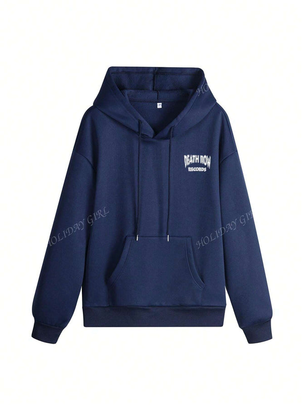 Sudadera con capucha informal y holgada para mujer con estampado de letra, manga larga, forro polar, disenada para un confort extremo, adecuada para usar en capas o sola para crear looks de moda, invierno